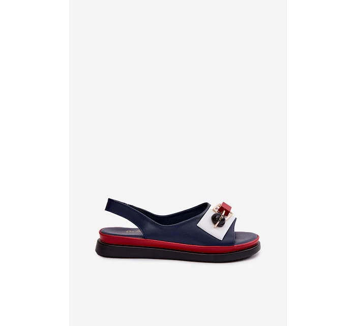 Kožené dámské sandály s ozdobou D&A model 22101325 tmavě modré - S.Barski Kožené dámské sandály s ozdobou D&A model 22101325 tmavě modré - S.Barski