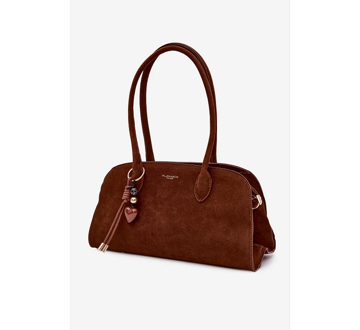 Kabelka s přívěskem a sponkami Eko semiš Camel Violette