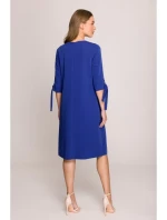 S393 Šaty áčkového střihu s vázacími rukávy - královsky modré S393 Šaty áčkového střihu s vázacími rukávy - královsky modré