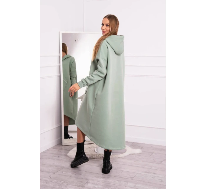 Zateplené šaty s kapucí tmavě mátové