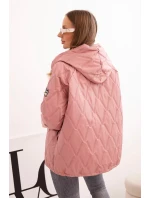 Dámská prošívaná bunda s kapucí tmavě růžová