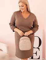 Dámské šaty Plus Size máslové s výstřihem do V a rukávem fango