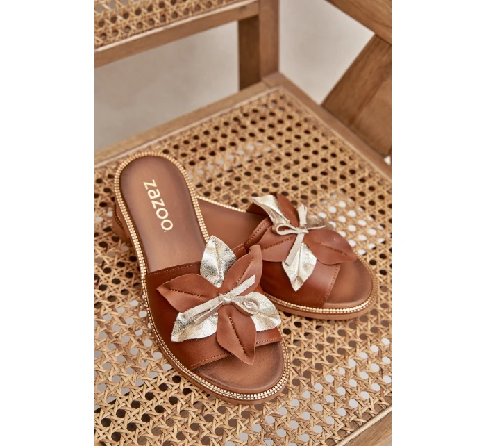 Pantofle S Dekorací Přírodní Kůže Zazoo 3574/Z Camel Pantofle S Dekorací Přírodní Kůže Zazoo 3574/Z Camel