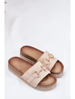 Dámské Klapky Na Platformě Se Zlatou Dekorací A Béžové model 21689922 - Boto Dámské Klapky Na Platformě Se Zlatou Dekorací A Béžové model 21689922 - Boto