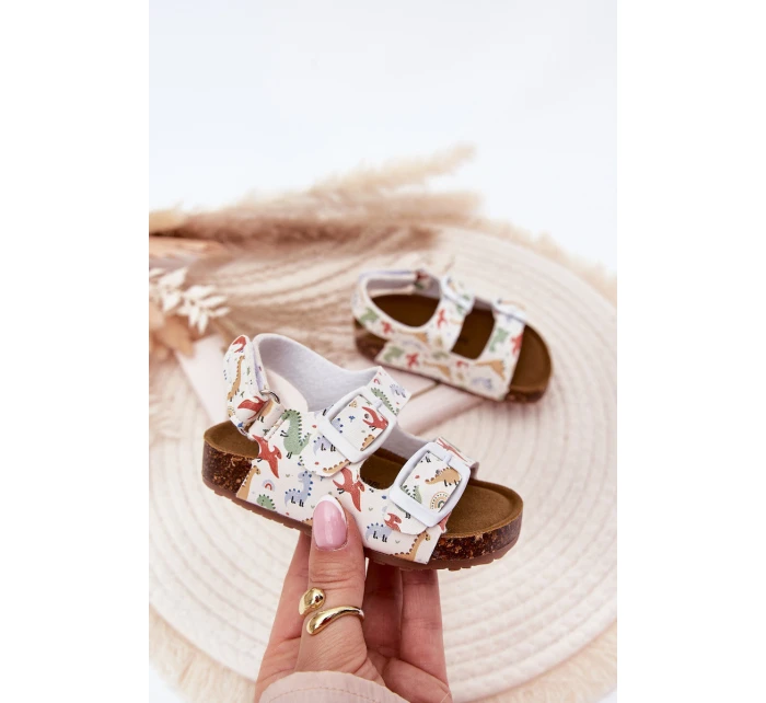 Dětské sandály na korkové podrážce s přezkami dinosauři multikolor Thessa