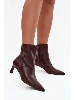 Dámské kozačky z pravé kůže na podpatku D&A CR52-661 bordó
