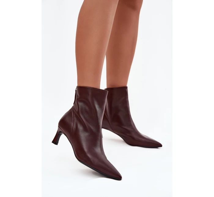 Dámské kozačky z pravé kůže na podpatku D&A CR52-661 bordó