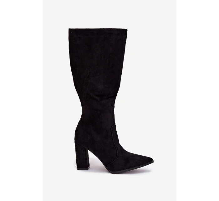 Dámské kozačky na podpatku z eko semiše vyhřívané černé Narille Dámské kozačky na podpatku z eko semiše vyhřívané černé Narille