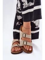 Dámské semišové pantofle s přezkami Big Star – béžové Dámské semišové pantofle s přezkami Big Star – béžové