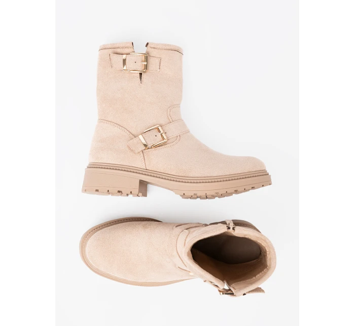 Originální Jasnobeżowy dámské kotníčkové boty na plochém podpatku Originální Jasnobeżowy dámské kotníčkové boty na plochém podpatku