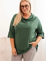 Dámská blůza Plus Size s bavlnou volného střihu s vodním výstřihem tmavě zelená