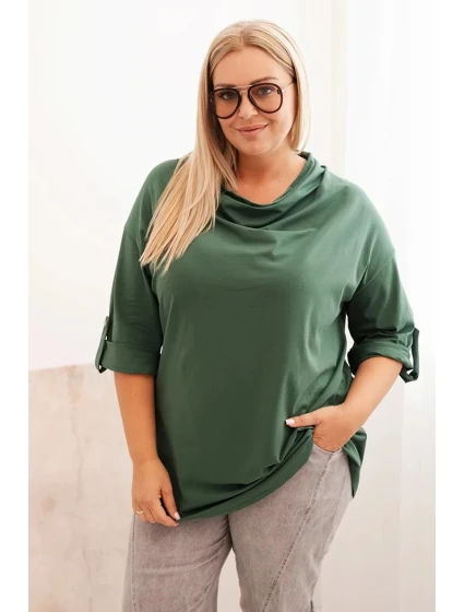 Dámská blůza Plus Size s bavlnou volného střihu s vodním výstřihem tmavě zelená