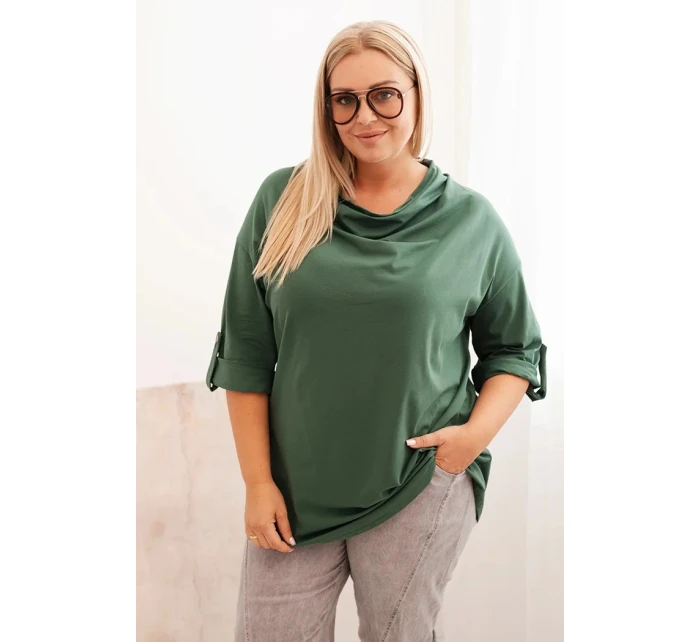Dámská blůza Plus Size s bavlnou volného střihu s vodním výstřihem tmavě zelená