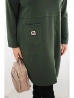 Dámské šaty Plus Size model 21486218 s kapsou a rukávem 3/4 khaki - K-Fashion