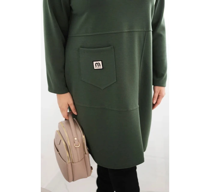 Dámské šaty Plus Size model 21486218 s kapsou a rukávem 3/4 khaki - K-Fashion