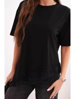 Dámská asymetrická bavlněná blůza s krajkou dole černá Dámská asymetrická bavlněná blůza s krajkou dole černá