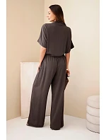 Dámský viskózový model 22185775 komplet se širokými kalhotami hnědý - K-Fashion Dámský viskózový model 22185775 komplet se širokými kalhotami hnědý - K-Fashion