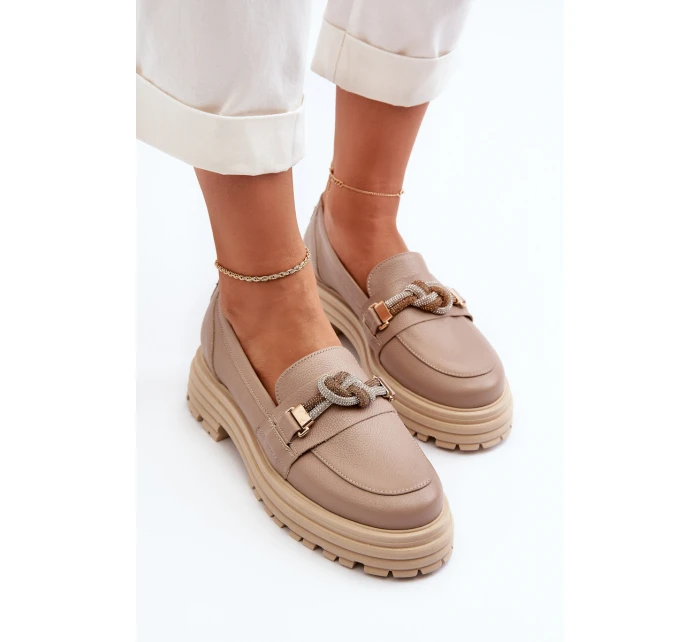 Dámské kožené mokasíny s ozdobou Laura Messi 2780 tmavě béžové