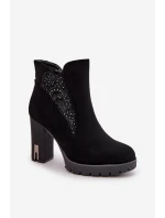 Zateplené dámské boty na vysokém podpatku s výšivkou černé model 21669227 - Boto