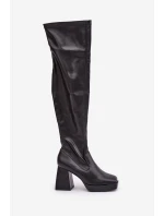 Přiléhavé kozačky nad kolena na podpatku tmavě hnědé model 21681380 - Boto