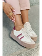 Kožené dámské sneakersy na platformě Zazoo N1234 béžovo-červené Kožené dámské sneakersy na platformě Zazoo N1234 béžovo-červené