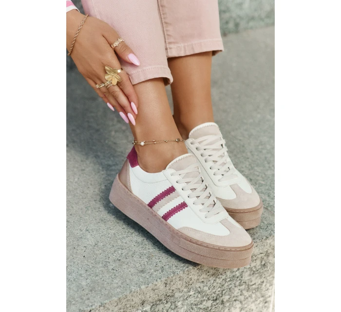 Kožené dámské sneakersy na platformě Zazoo N1234 béžovo-červené Kožené dámské sneakersy na platformě Zazoo N1234 béžovo-červené