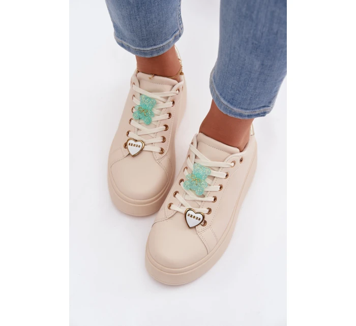 Dámské tenisky na platformě s přívěsky Medvídek Srdce Béžové Selorissa Dámské tenisky na platformě s přívěsky Medvídek Srdce Béžové Selorissa