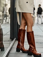 Dámské luxusní kožené kozačky 3432 Camel - Sweet Shoes