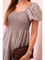 Dámské viskózové šaty s nabíranými rukávy a volánkovým topem fango