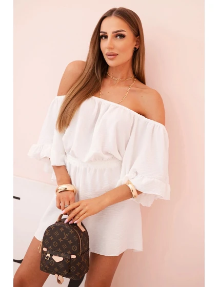 Dámský bavlněný overal bez rukávů s vázáním v pase ecru