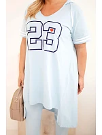 Dámská bavlněná souprava Plus Size s mikinou s kapucí a kalhotami modrá Dámská bavlněná souprava Plus Size s mikinou s kapucí a kalhotami modrá
