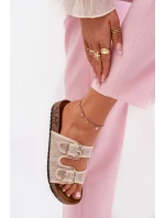 Dámské Textilní Pantofle Na Korek Platformě S Přezkami Béžové Osoffe