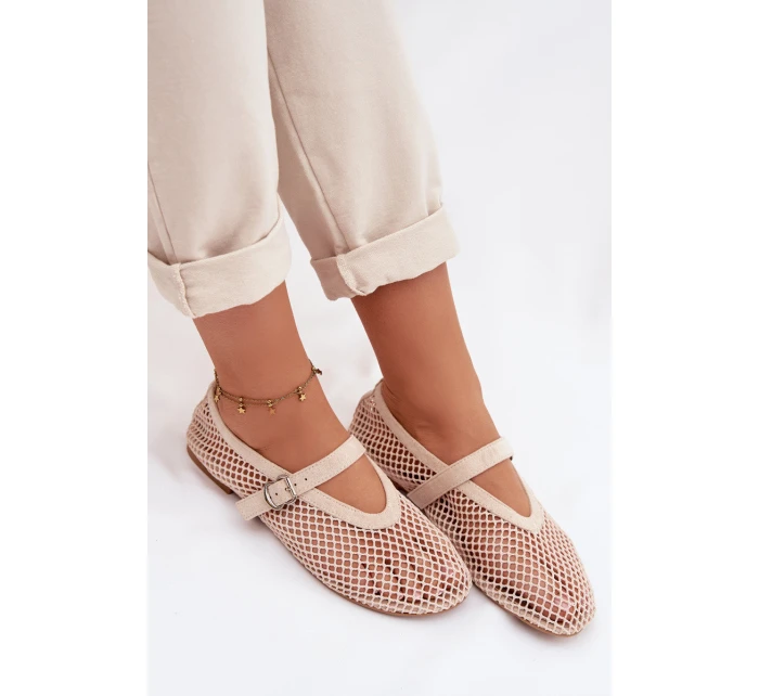 Síťované baleríny s páskem světle béžové Pherina