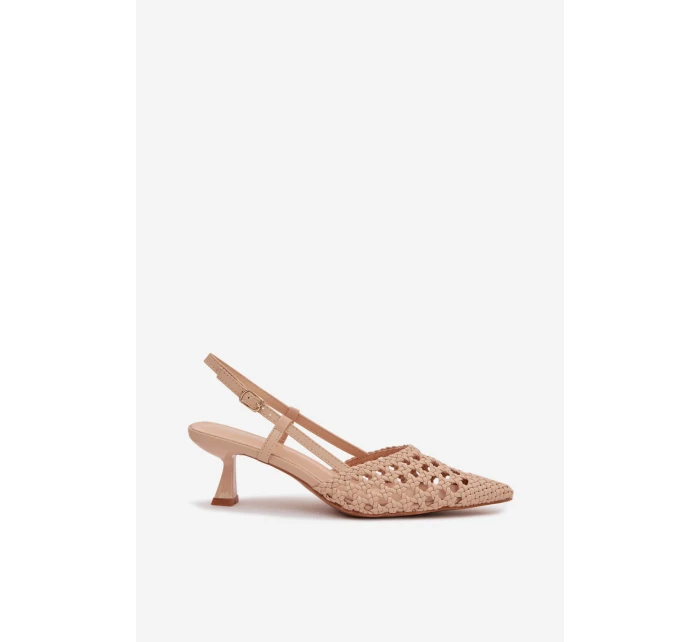 Dámské Pletené Sandály na Podpatku Béžové Selinae