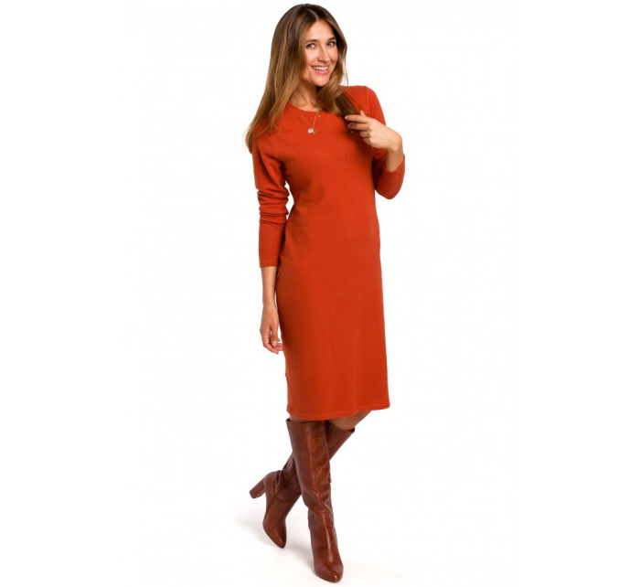 model 18002181 Svetrové šaty s dlouhými rukávy červené - STYLOVE