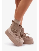 Sněhule s vázáním na platformě béžové Mavora