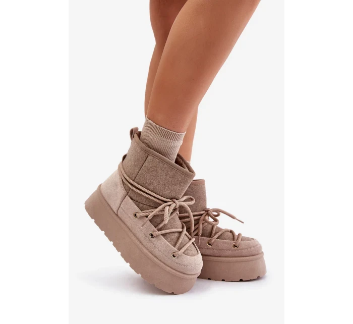 Sněhule s vázáním na platformě béžové Mavora