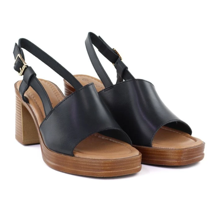 Sandały damskie na słupku czarne Potocki 54324