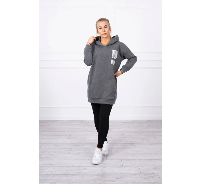 Mikina s kapucí a nášivkami grafitová