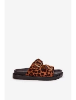 Dámské Pantofle S Leopardím Vzorem Na Platformě S Přezkami Hnědé Simbes Dámské Pantofle S Leopardím Vzorem Na Platformě S Přezkami Hnědé Simbes