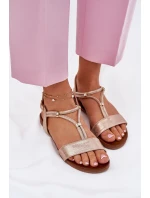 Dámské Plátěné Sandály S Pásky S.Barski KV51-120 Růžové Zlato Dámské Plátěné Sandály S Pásky S.Barski KV51-120 Růžové Zlato