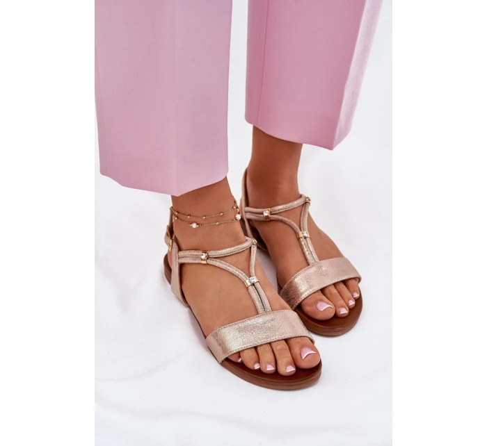 Dámské Plátěné Sandály S Pásky S.Barski KV51-120 Růžové Zlato Dámské Plátěné Sandály S Pásky S.Barski KV51-120 Růžové Zlato