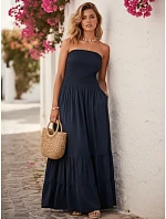 Dámské maxi šaty bez ramínek, tmavě modré, FashionStreet EY2668 Dámské maxi šaty bez ramínek, tmavě modré, FashionStreet EY2668