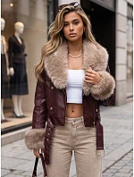 Kurtka damska zimowa skórzana z futerkiem bordowa model 22371781 - FashionStreet Kurtka damska zimowa skórzana z futerkiem bordowa model 22371781 - FashionStreet