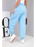 Dámské bavlněné kalhoty s vysokým pasem a ozdobným knoflíkem modré Dámské bavlněné kalhoty s vysokým pasem a ozdobným knoflíkem modré