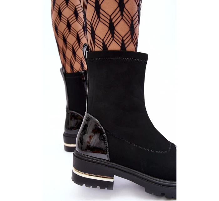 Kůže Klasické Botky Na Plochém Podpatku Černé Shendete