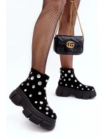 Kožené semišové zateplené obuv s krystaly D A Černé Damskie model 21636887 - S.Barski