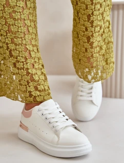 Nízké Dámské Tenisky Na Platformě Z Eko Kůže Bílo-Růžové Nevelena