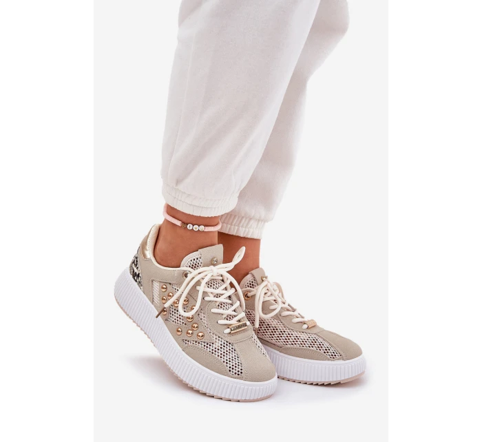 Dámské Sportovní Boty S Síťovinou A Hroty Béžové Ogalda Dámské Sportovní Boty S Síťovinou A Hroty Béžové Ogalda