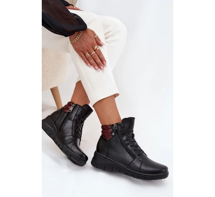 Kožené dámské kotníkové boty s podpatkem vyhřívané Vinceza 39963 Černé